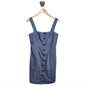 Derek Lam boho blue button down strappy midi shift dress size 10